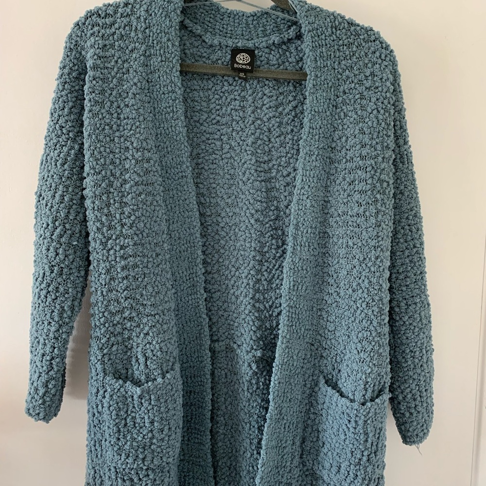 Soft blue boule chunky knit oversized cardigan from Bobeau